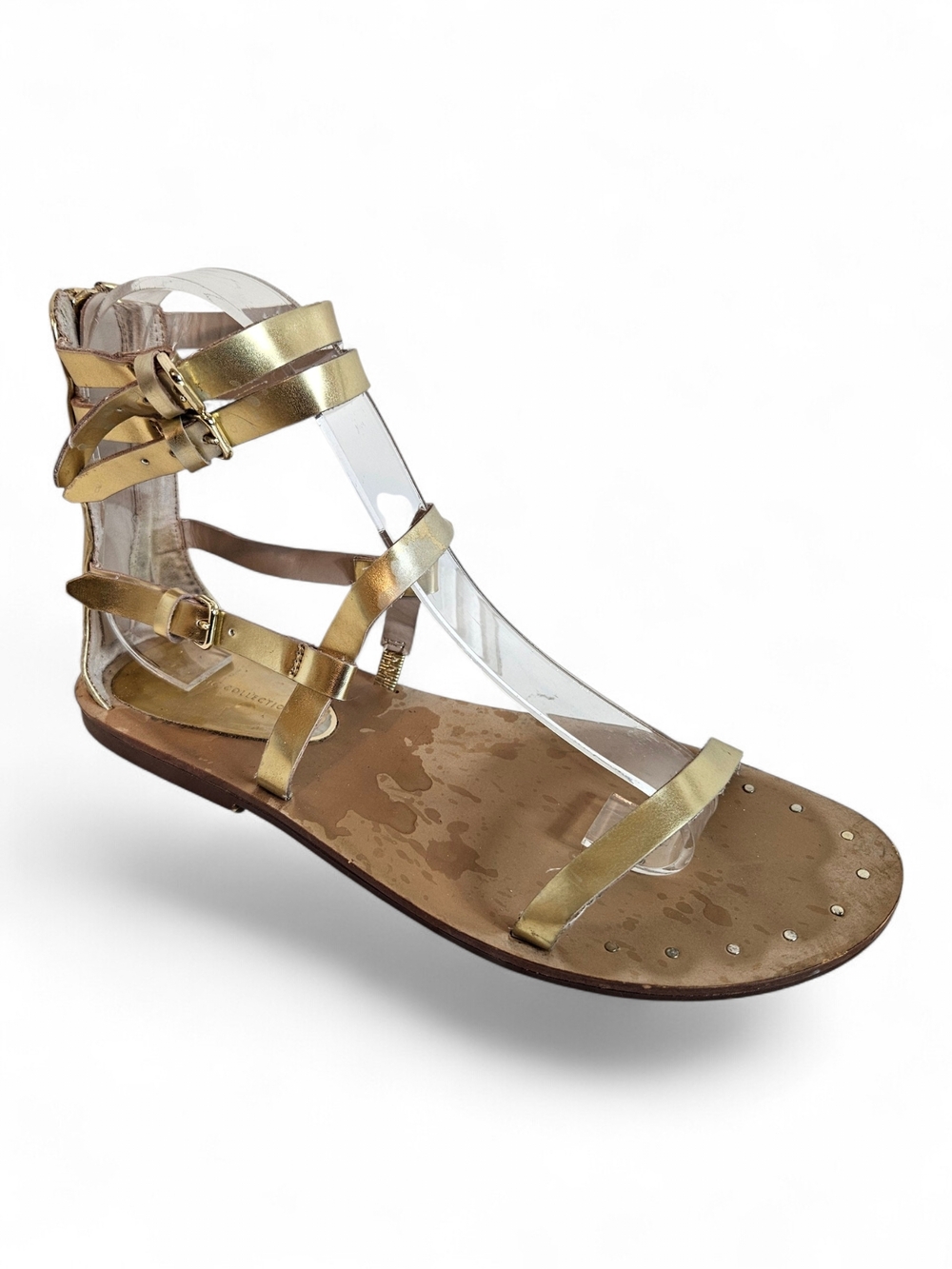 Zara Gold Gladiator Sandals Strappy Ankle Zip Boho Y2K Flat Size 38